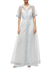 Millie Belted Striped Organza Maxi Dress