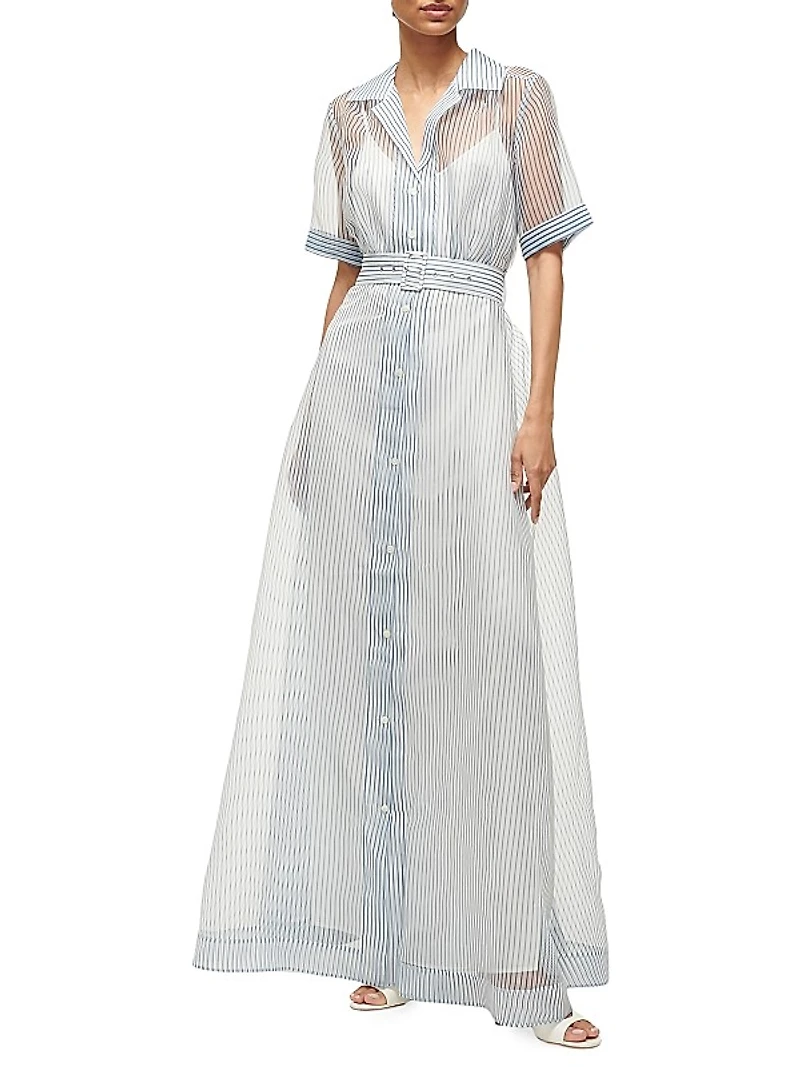 Millie Belted Striped Organza Maxi Dress