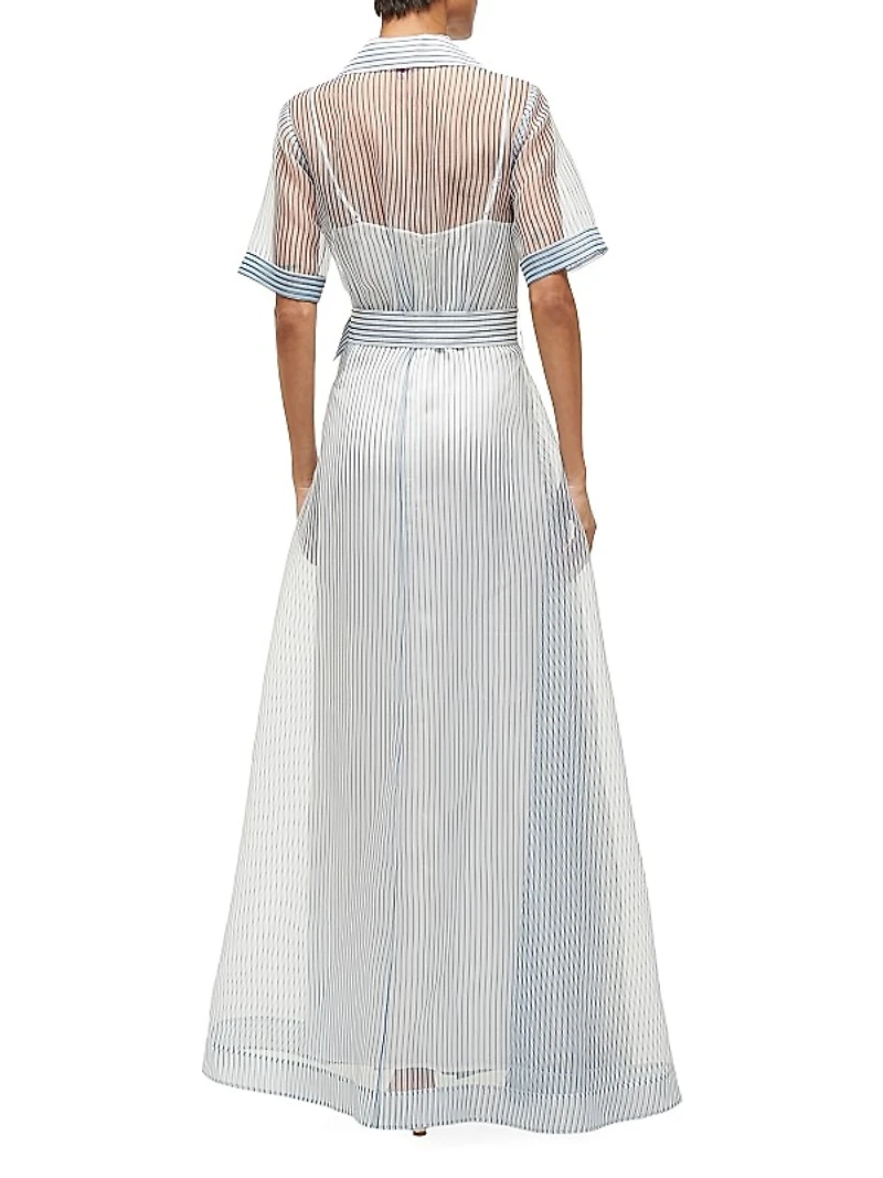Millie Belted Striped Organza Maxi Dress