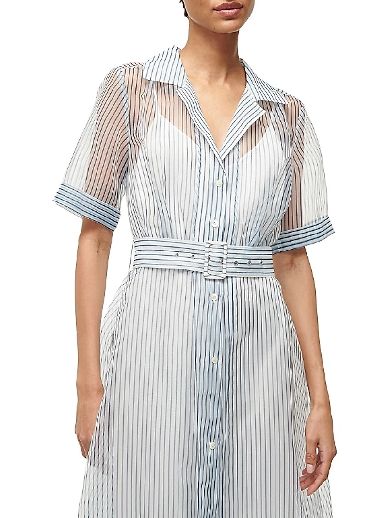 Millie Belted Striped Organza Maxi Dress