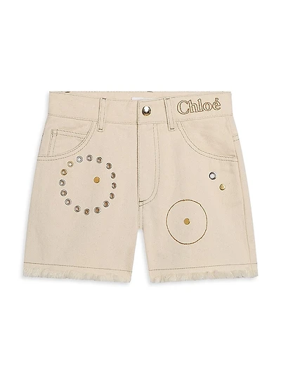 Little Girl's & Embellished Denim Shorts