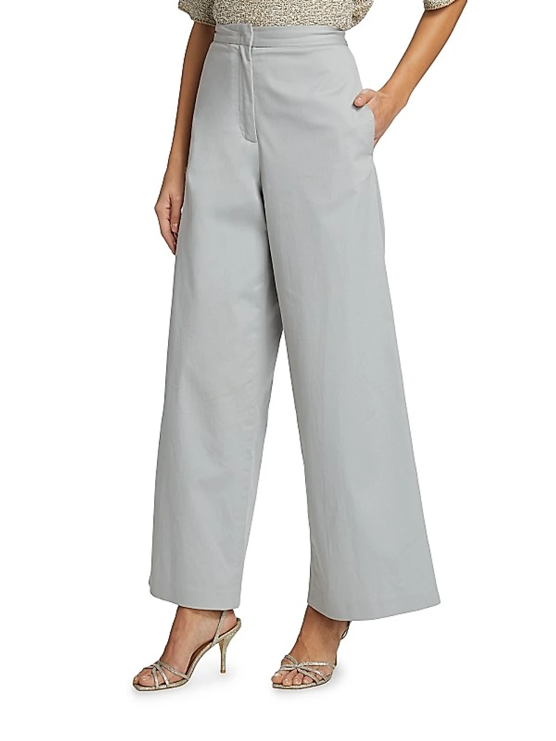 Cotton Gabardine Wide-Leg Trousers