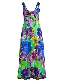 Alex Floral Hammered Satin Midi-Dress