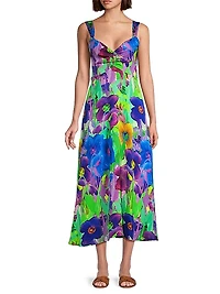Alex Floral Hammered Satin Midi-Dress