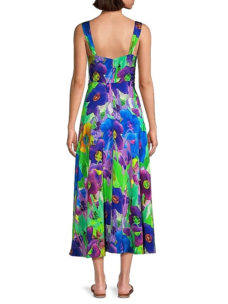Alex Floral Hammered Satin Midi-Dress