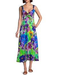 Alex Floral Hammered Satin Midi-Dress