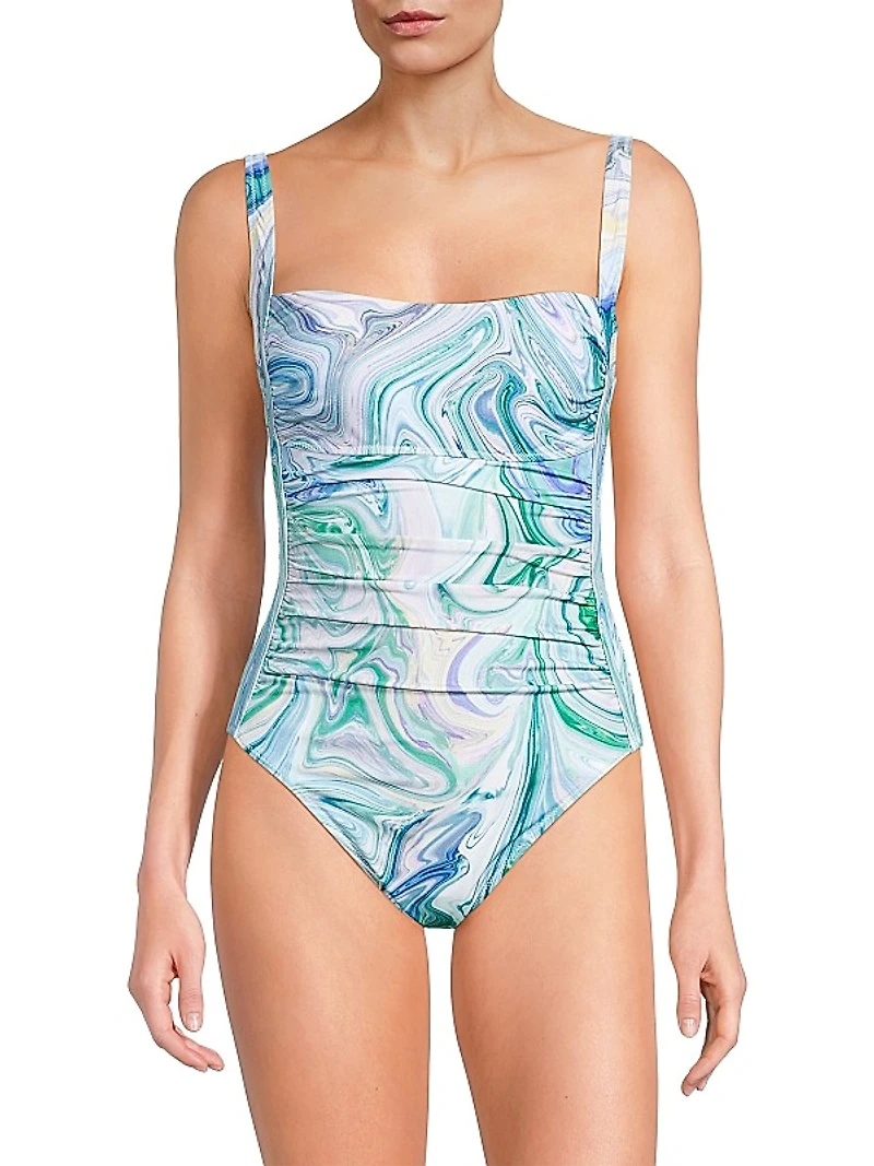 Tina Marble-Print One-Piece Swimsuit