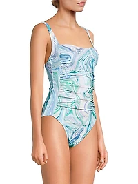 Tina Marble-Print One-Piece Swimsuit
