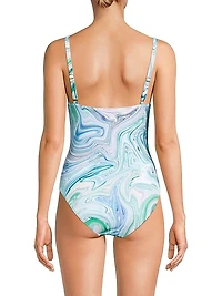 Tina Marble-Print One-Piece Swimsuit