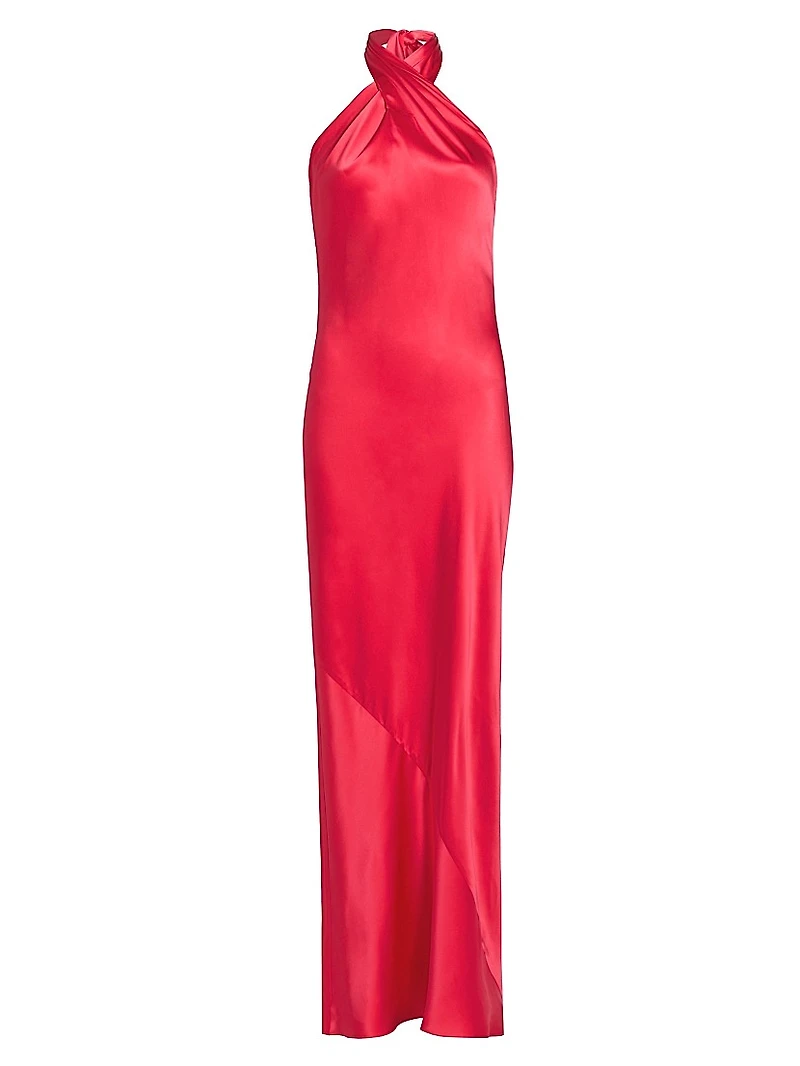 Jade Silk Halterneck Maxi Dress