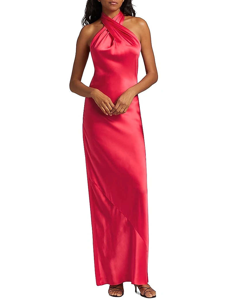 Jade Silk Halterneck Maxi Dress
