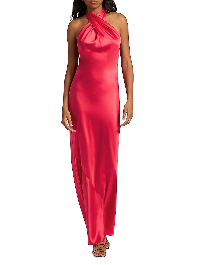 Jade Silk Halterneck Maxi Dress