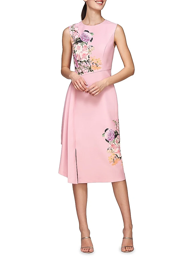 Mabel Draped Floral Midi-Dress