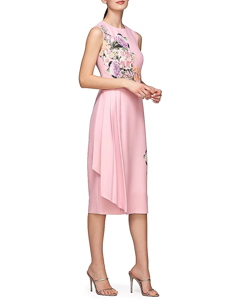 Mabel Draped Floral Midi-Dress