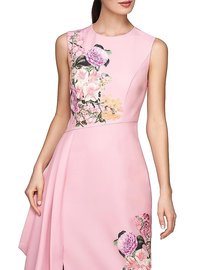 Mabel Draped Floral Midi-Dress