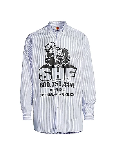 Chicken Logo Pinstriped Cotton Button-Down Shirt