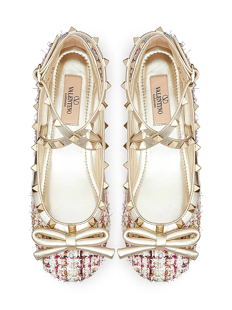 Rockstud Tweed Ballerina Flats