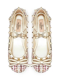 Rockstud Tweed Ballerina Flats