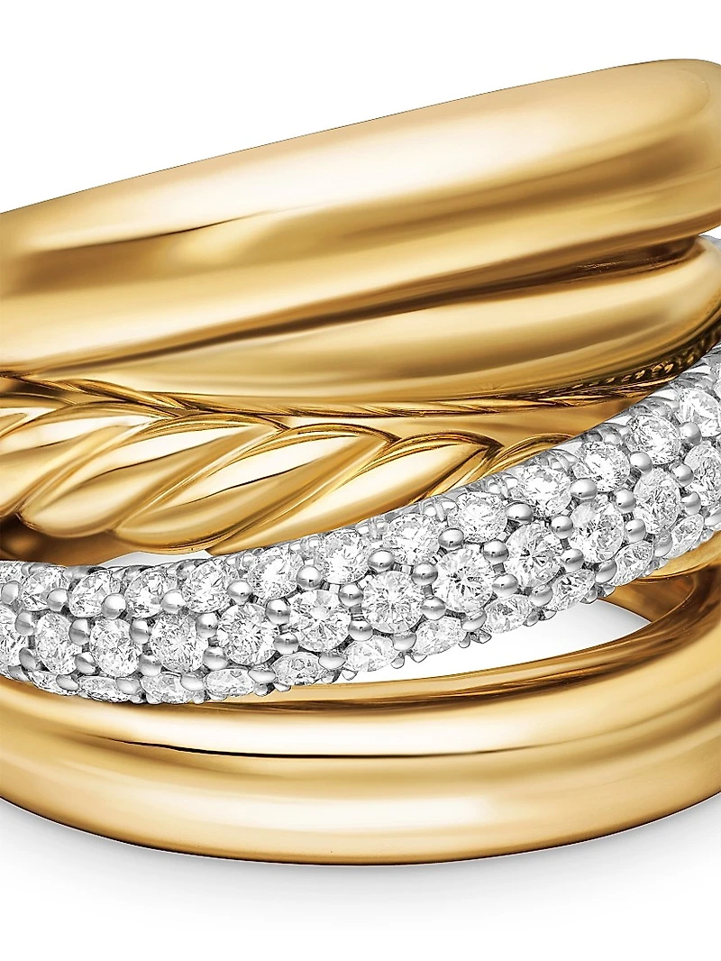Pavé Crossover Five Row Ring 18K Yellow Gold