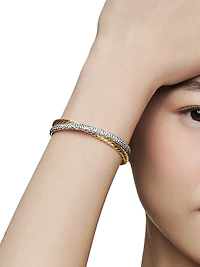 Pavé Crossover Two Row Cuff Bracelet 18K Yellow Gold