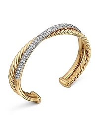 Pavé Crossover Two Row Cuff Bracelet 18K Yellow Gold
