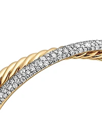 Pavé Crossover Two Row Cuff Bracelet 18K Yellow Gold