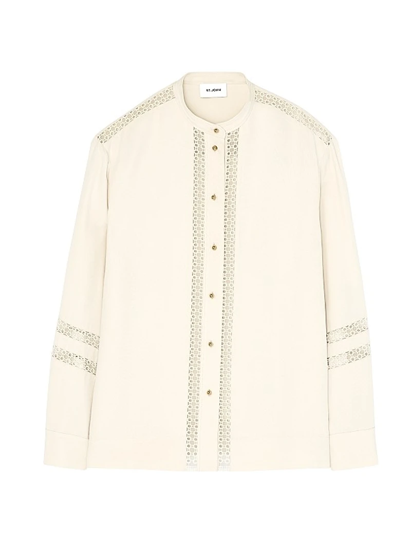 Lace-Trim Satin Blouse
