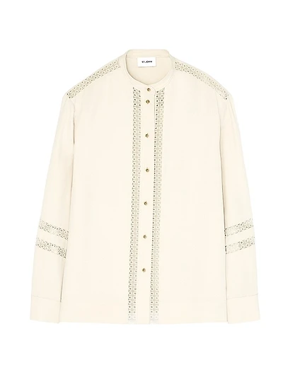 Lace-Trim Satin Blouse