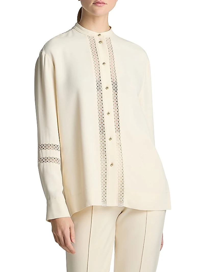 Lace-Trim Satin Blouse