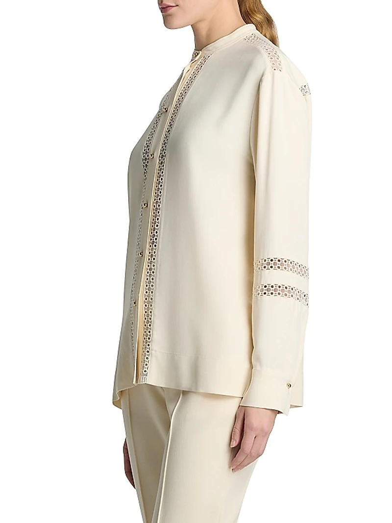 Lace-Trim Satin Blouse