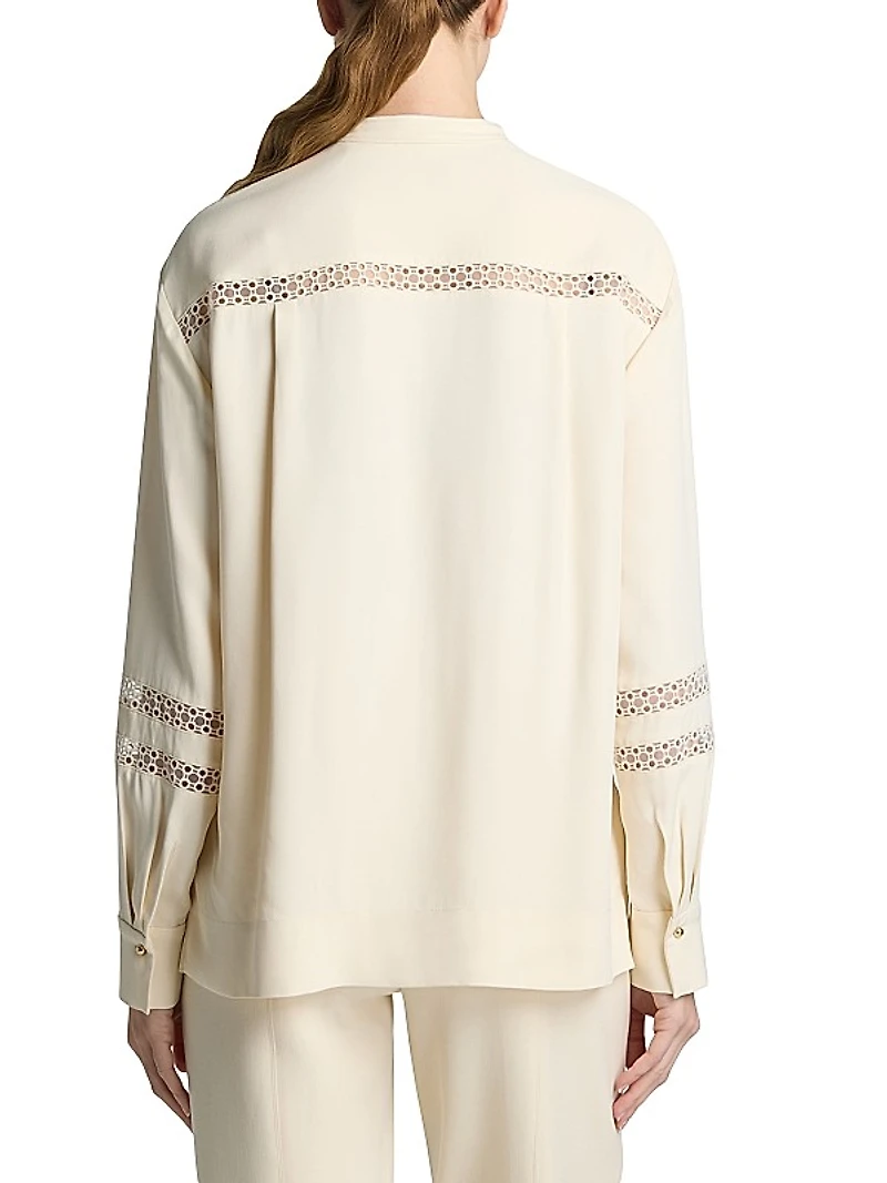 Lace-Trim Satin Blouse
