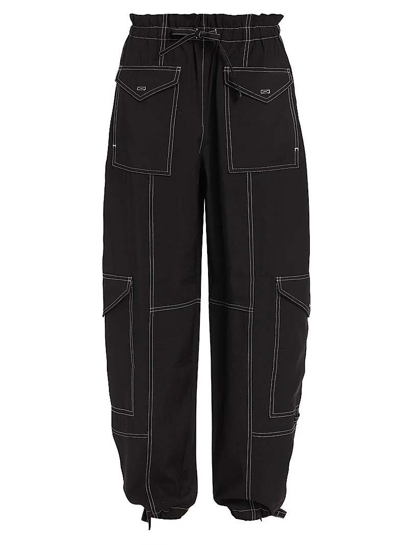 Wide-Leg Drawstring Cargo Pants