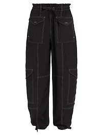 Wide-Leg Drawstring Cargo Pants