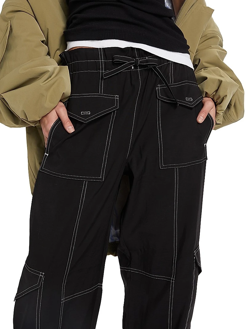 Wide-Leg Drawstring Cargo Pants