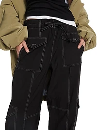 Wide-Leg Drawstring Cargo Pants