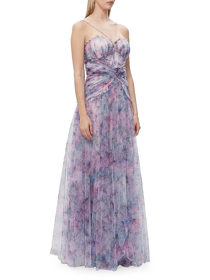 Pleated Halter Strap Tulle Gown