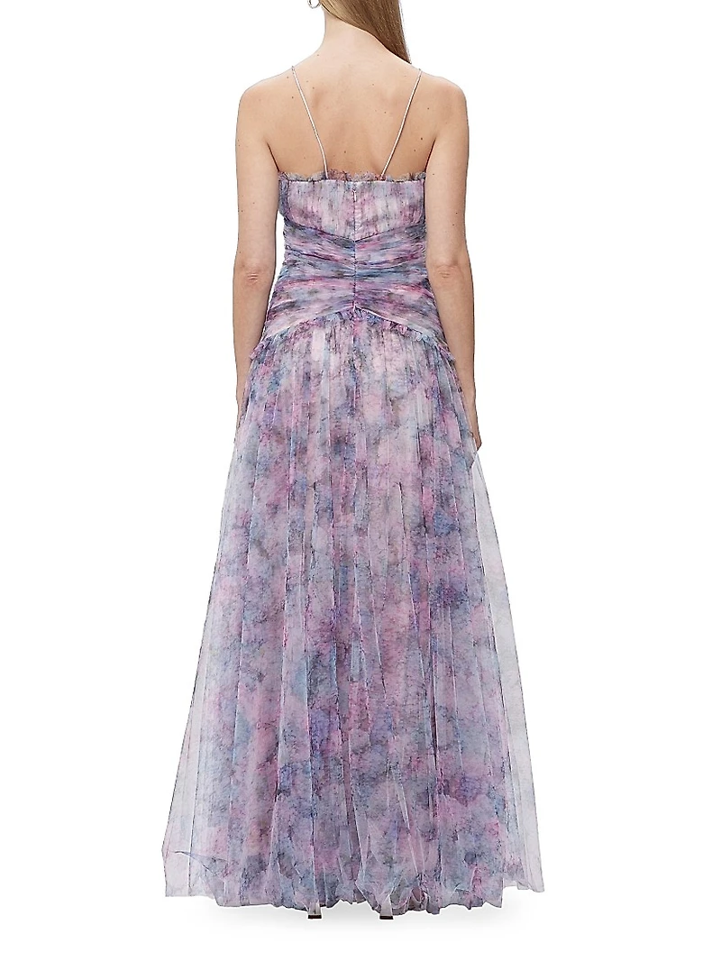 Pleated Halter Strap Tulle Gown