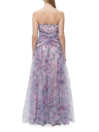 Pleated Halter Strap Tulle Gown