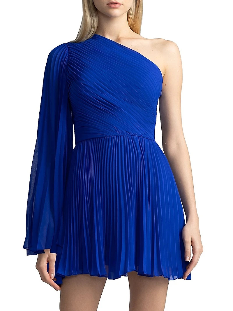 Asymmetric Pleated Chiffon Minidress
