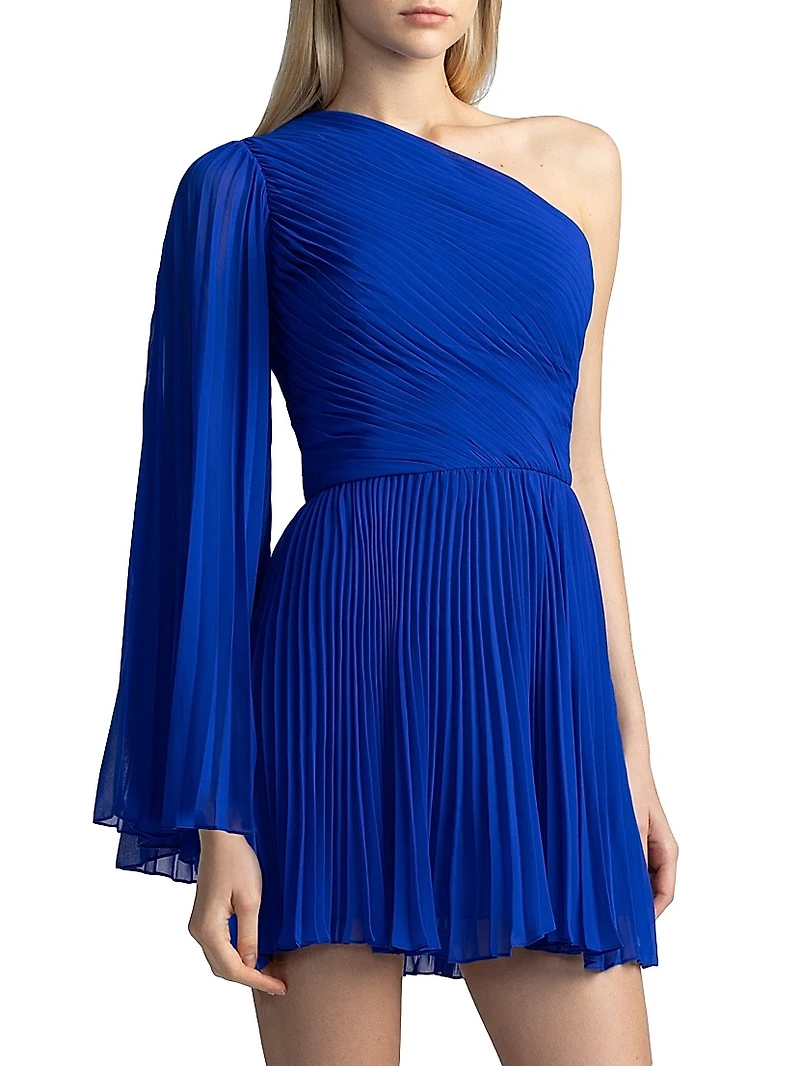Asymmetric Pleated Chiffon Minidress