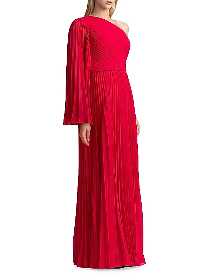 Asymmetric Pleated Chiffon Gown
