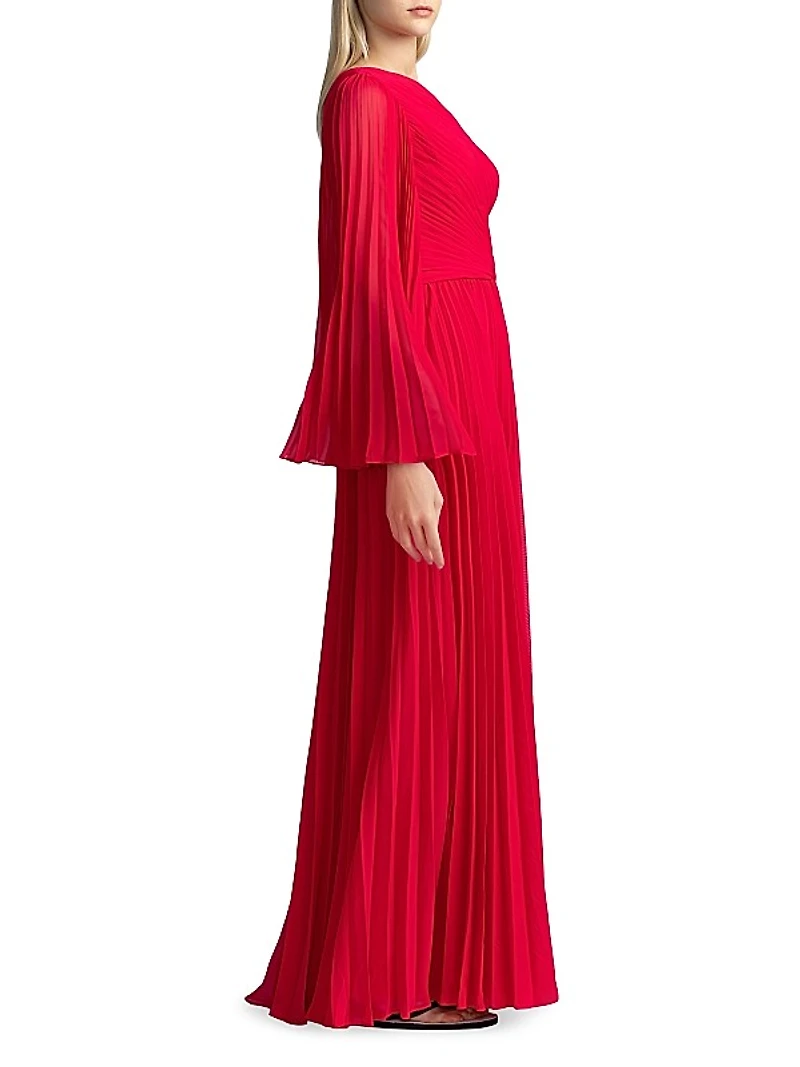 Asymmetric Pleated Chiffon Gown