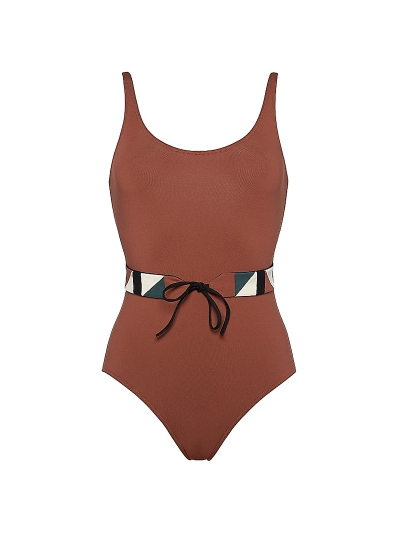 Damier Belted One-Piece Swimsuit