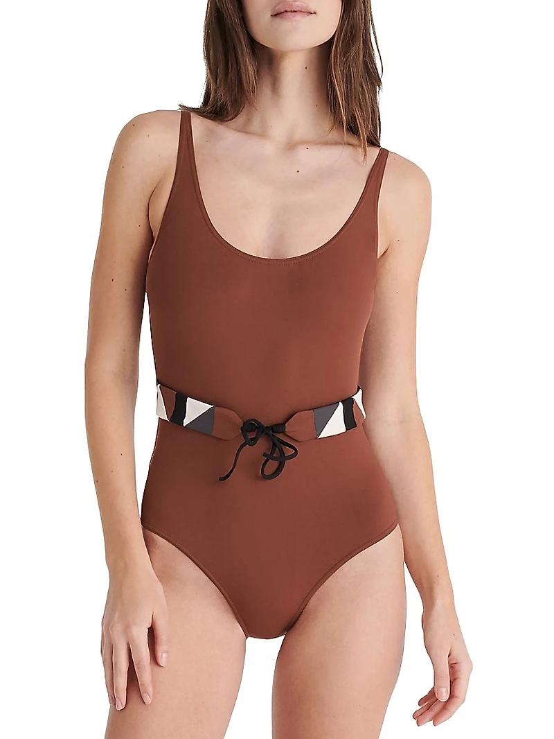 Damier Belted One-Piece Swimsuit