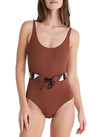 Damier Belted One-Piece Swimsuit