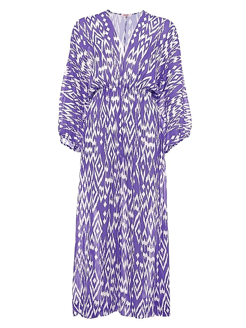 Sky Ikat-Inspired Silk Maxi Dress