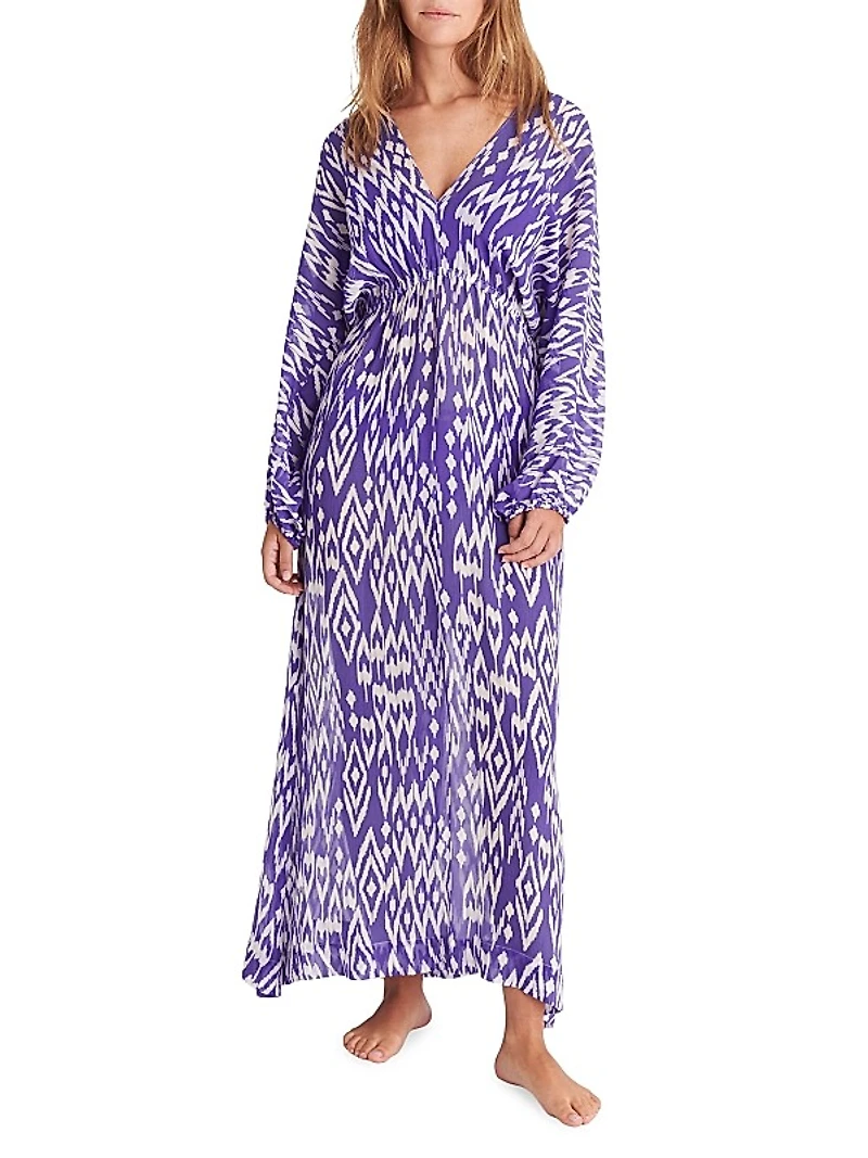 Sky Ikat-Inspired Silk Maxi Dress