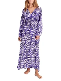 Sky Ikat-Inspired Silk Maxi Dress