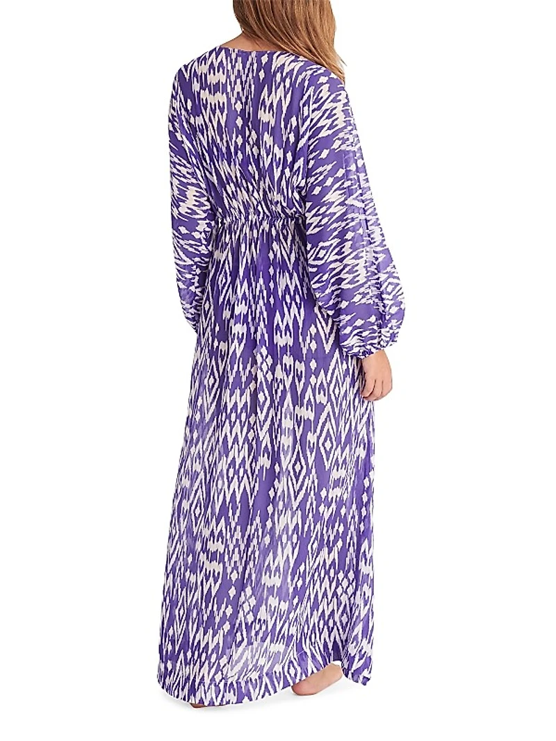 Sky Ikat-Inspired Silk Maxi Dress