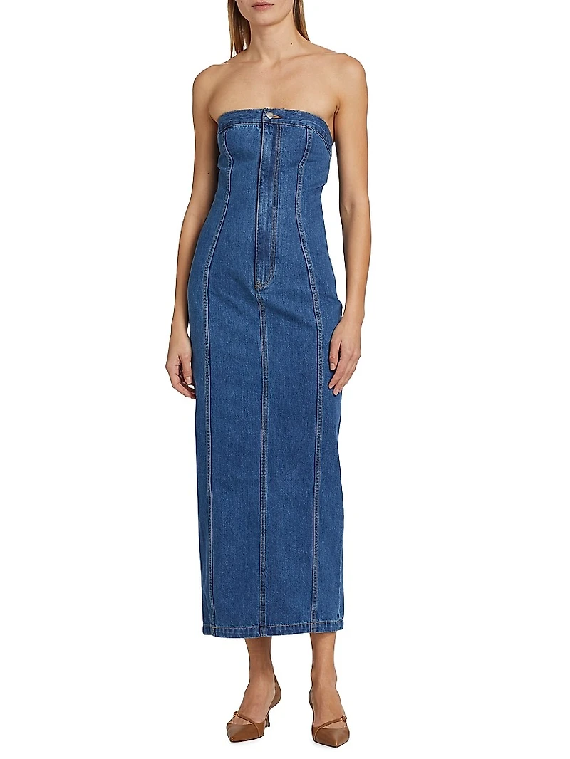 Leopol Denim Strapless Maxi Dress